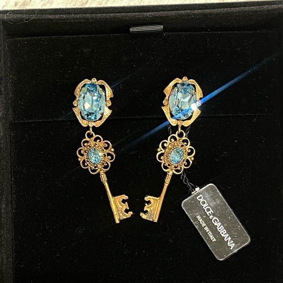 Dolce & Gabbana Jewelry - Dolce & Gabbana Gold and Blue Key Earrings